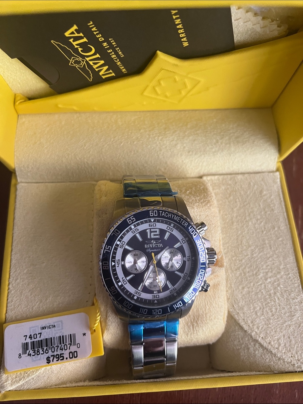 Invicta Men's Chronograph Watch in Silver and Black with Yellow Accent